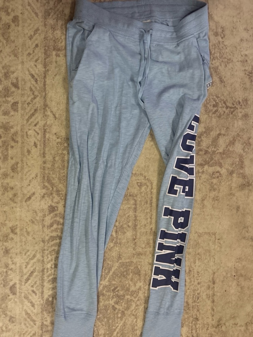 PINK Victoria's Secret Light Blue Jogger Pants with Navy Logo